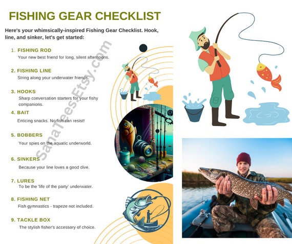 Fishing Gear Checklist, PDF Downloadable. Your Fishing Gear Guide, Playful.  A Bit Humorous. 