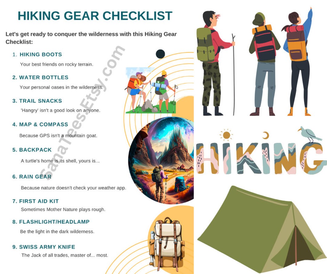 Hiking Gear Checklist, PDF Downloadable. Your Hiking Gear Guide, Playful. A Bit Humorous. - Etsy