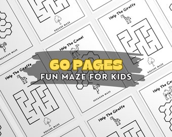 Animal Maze Book | 60-Page Kids Activity  | Homeschool Printable Activities