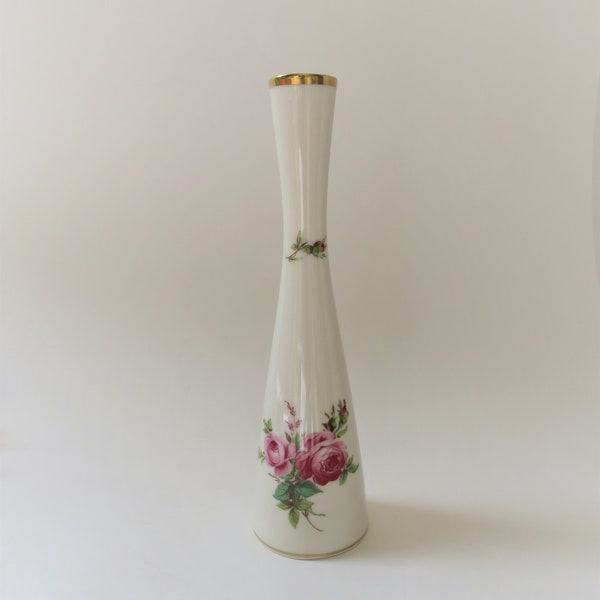Vintage bloemenvaas LINDNER DUITSLAND 1032/3 Bavaria jaren '50 rozenvaas wit