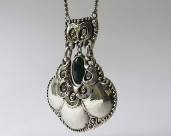 Vintage 800er Silber + Jade Stüber & Kay Hamburg Kette Jugendstil