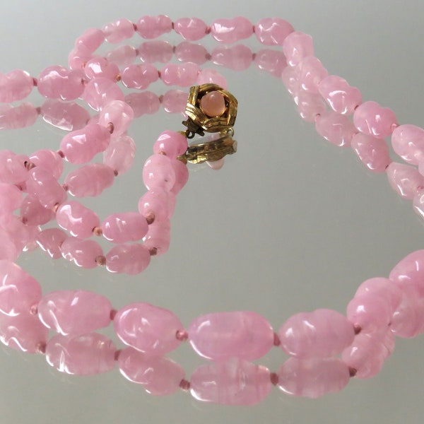 Vintage Rosenquarz-Perlenkette 70er Jahre Perlenkette 60cm rosa