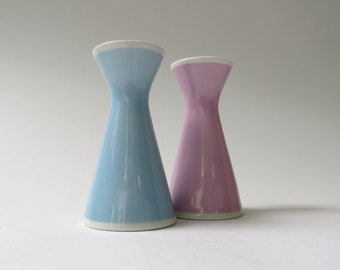 50er Jahre ALKA KUNST BAVARIA Kerzenhalter 8,5cm pastell rosa + hellblau Kerzenständer Porzellan inkl. Kerzen