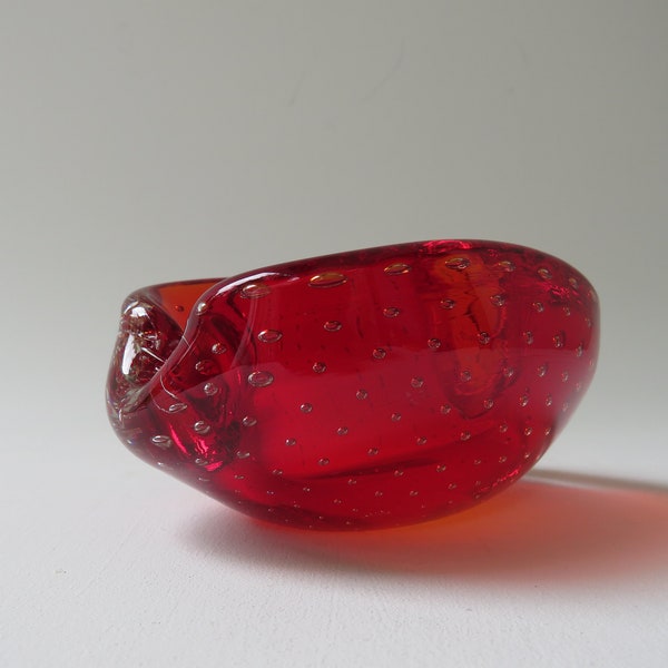 Vintage Ashtray Red Murano Glass Bullicante Italy 70s Ashtray Glass Bubbles