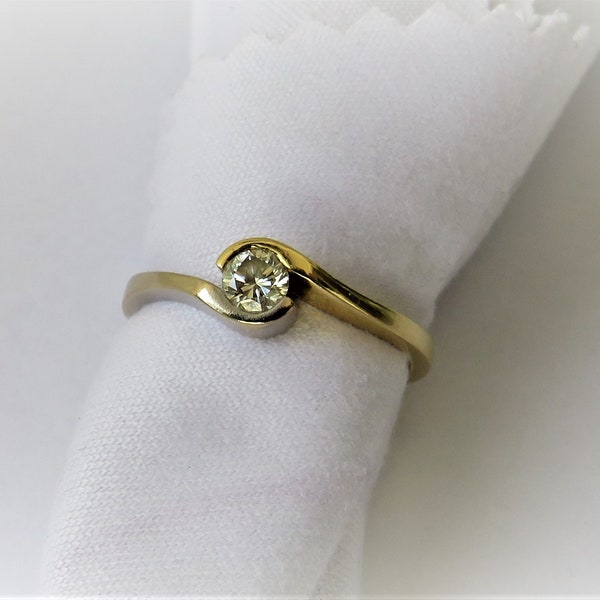 Bague de fiançailles vintage en or 750 (18Ct) avec bague brillante or blanc et or jaune