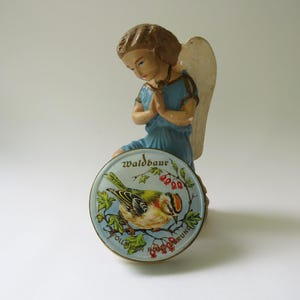 Vintage Pappschachtel WALDBAUR Vollmilch Rund in Rund Pappdose junges Goldhähnchen Ø 10cm