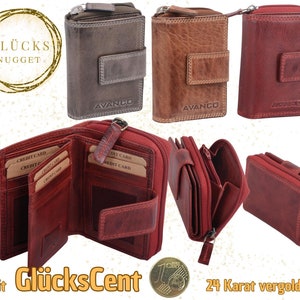 Elegante GlücksNugget Damenbörse aus hochwertigem Leder | Kartenfächer & Sichtfächer grau, rot, braun