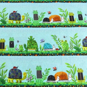 Frogtastic - Patchwork fabric cotton fabric DIY turtle frog dragonfly turquoise colorful border by Benartex