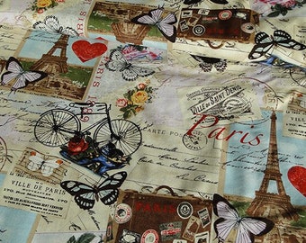 April in Paris - Paris in Color Eiffel Tower by Timeless Treasures heart amore mio romantic bicycle patchwork fabric DIY