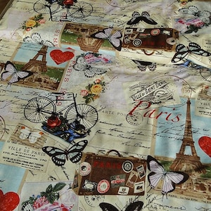 Abril em Paris - Paris na cor Torre Eiffel da Timeless Treasures coração amore mio romântico bicicleta patchwork tecido DIY