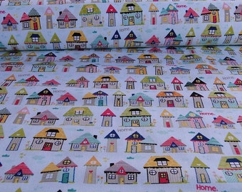 Häuser türkis von Riley Blake Snapshot Häuschen Patchworkstoff DIY Baumwollstoff