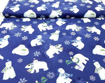Snowville Eisbären von Clothworks Tiere blau Winter Weihnachten Patchwork Baumwollstoff DIY