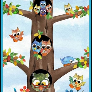 Owl in the Family - Owl Panel from Quilting Treasures Family DIY Patchwork Fabric