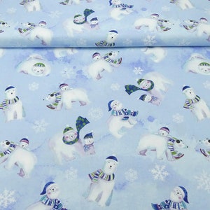 Snowville polar bears blue by Clothworks animals winter Christmas patchwork light blue ice blue ice floe cotton fabric DIY