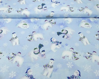 Snowville Eisbären blau von Clothworks Tiere Winter Weihnachten Patchwork hellblau eisblau Eisscholle Baumwollstoff DIY