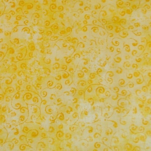 Puede incluir: Una tela amarilla con fondo blanco y un patrón repetitivo de pequeños remolinos amarillos.
