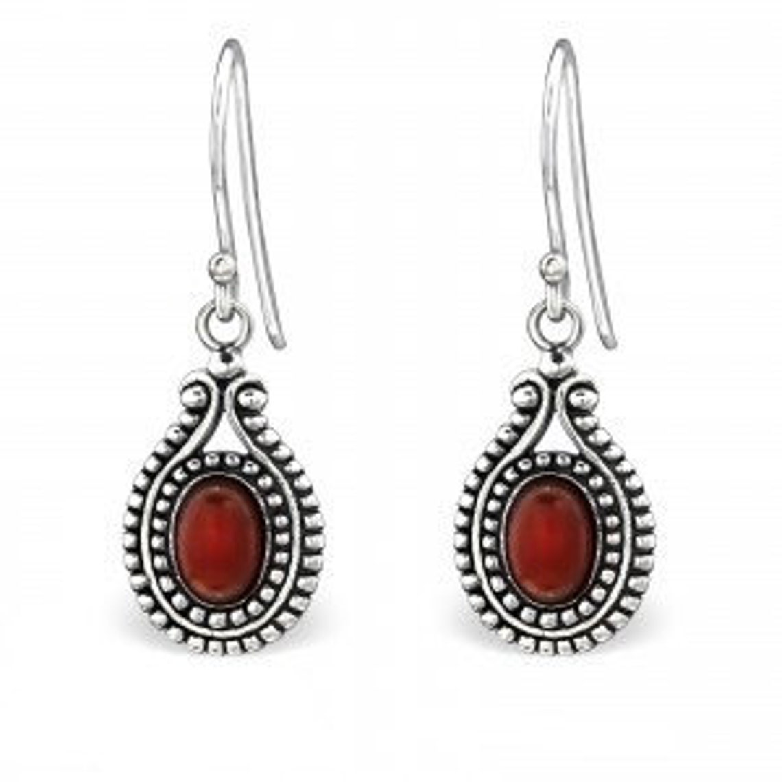 RED STONE EARRINGS, Dangle Earrings Sterling Silver Dangle Drop ...