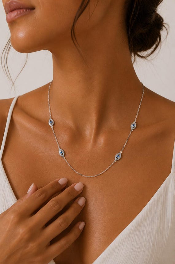 LUCKY EYE NECKLACE Sterling Silver, Evil Eye Necklace, Evil Eye Protection Necklace, Turkish Evil Eye, Nazar, Gift For Her