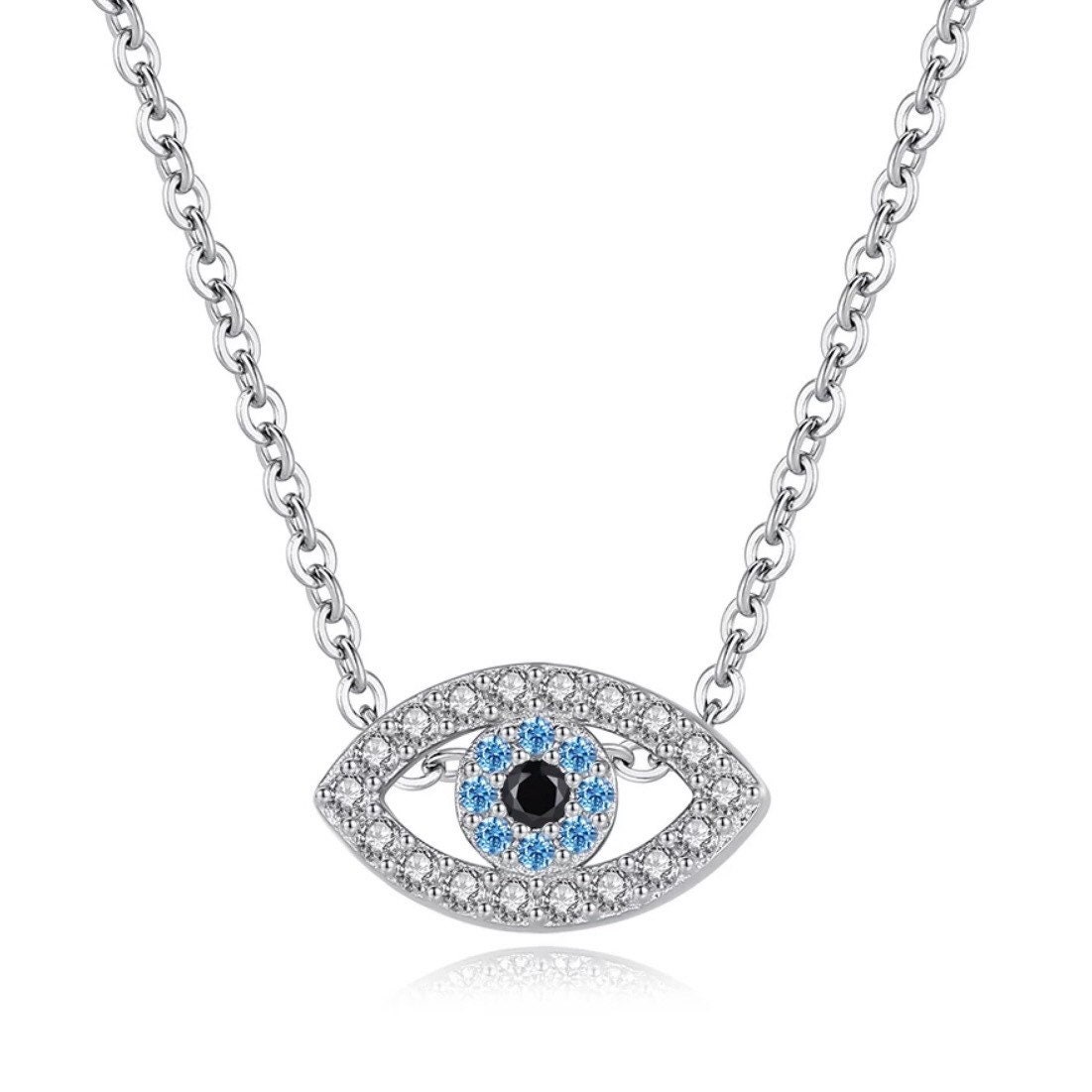 EVIL EYE NECKLACE Sterling Silver, Lucky Eye Necklace, Evil Eye Protection Necklace, Nazar