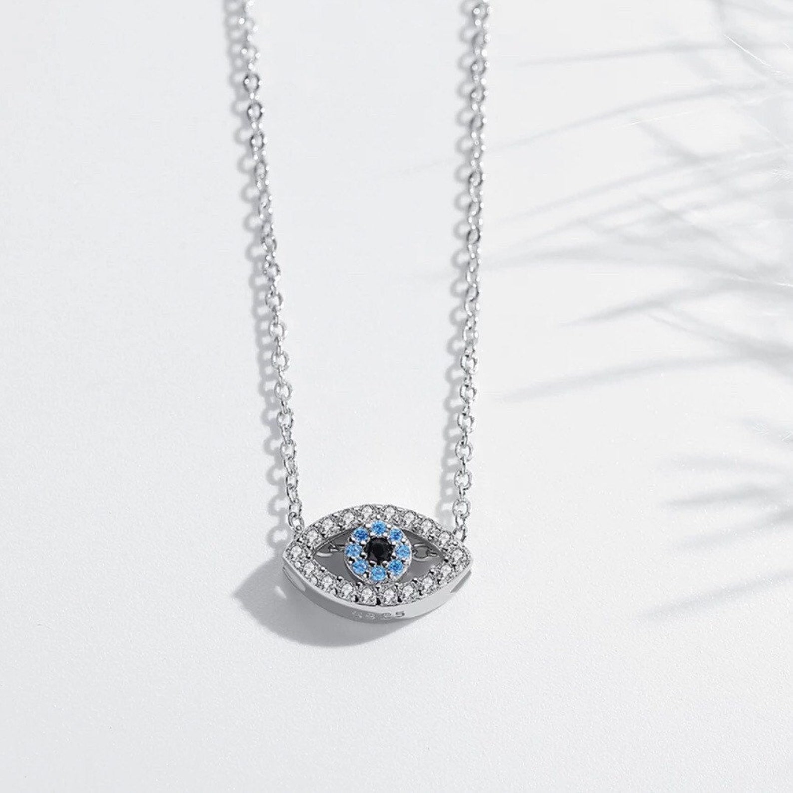 Evil Eye Pendant Sterling Silver Necklace Etsy