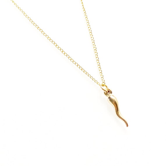 Lucky Italian Horn Necklace, Letter Necklace (14k Gold-Filled or Sterling Silver)