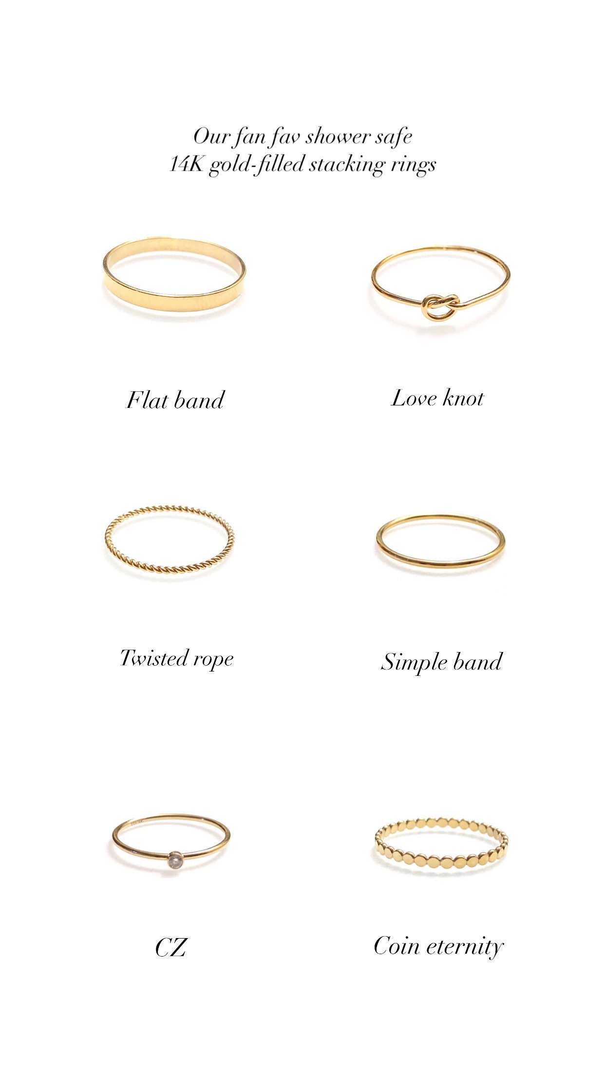 Gold-filled stacking rings (coin eternity, petite ball, cubic zirconi…