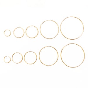 シャワーでも安全な 14K ゴールドフィルド フープ (10 mm、12 mm、14 mm、16 mm、20 mm、30 mm、35 mm、50 mm、65 mm、76 mm)