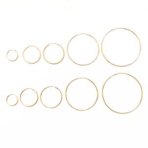 Shower safe 14K gold filled hoops (10mm, 12mm, 14mm, 16mm, 20mm, 30mm, 35mm, 50mm, 65mm, 76mm)