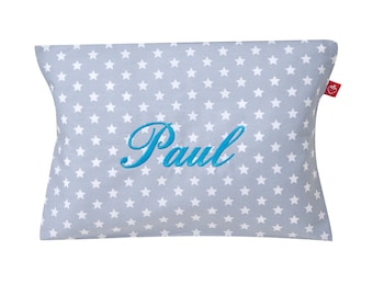 Pillow with name Vichy Karo gray name pillow birth pillow