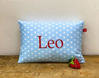 Pillow with name in blue with white stars Name pillow Birth pillow