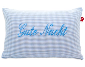 Coussin avec prénom à carreaux vichy bleu clair pour garçon