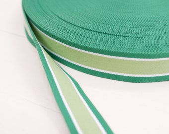 Sangle 1 m, 4 cm de large, coton rayé vert, pour sacs, particulièrement bonne qualité