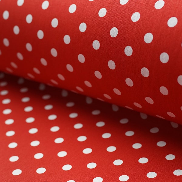 Poplin cotton fabric Polka dots, red with white dots (ø 8 mm) suitable for masks