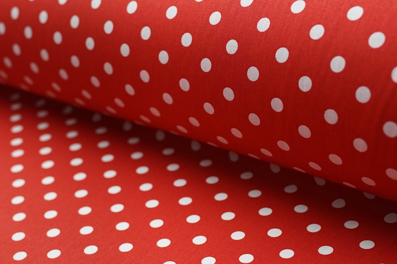 Poplin cotton fabric Polka dots, red with white dots ø 8 mm suitable for masks image 1