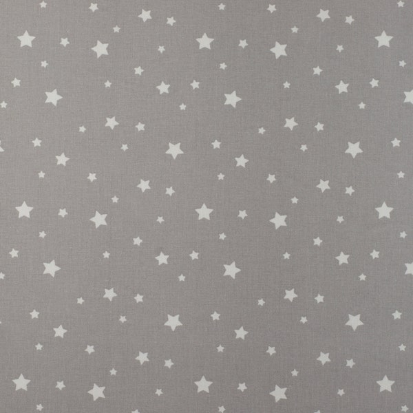 Tissu gris avec des étoiles blanches de différentes tailles - Öko Tex