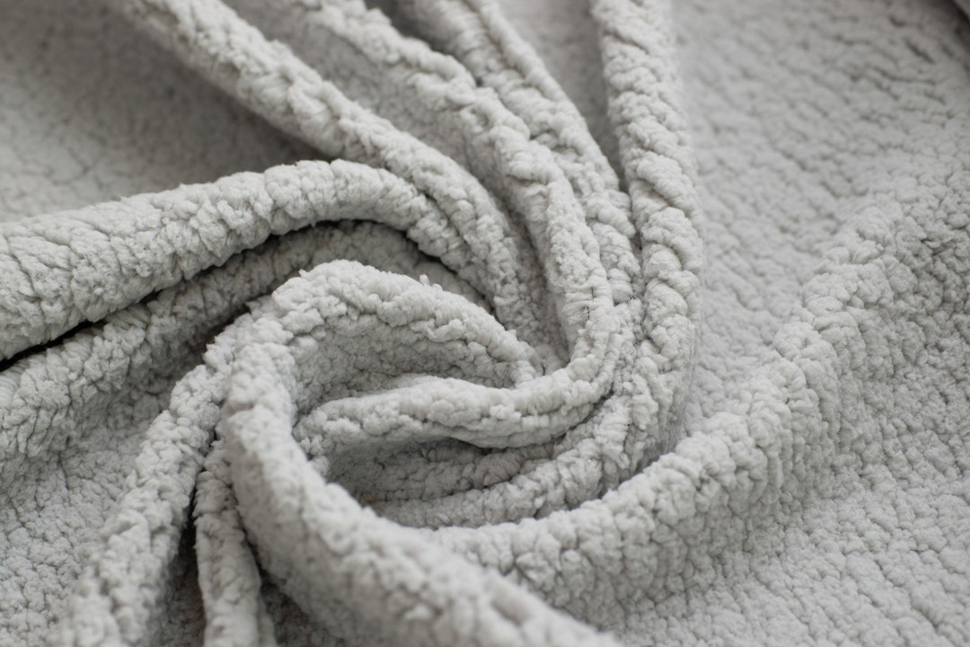 Sherpa Fabric Fleece Lambswool Fabric LIGHT GRAY Teddy Plush Knitted