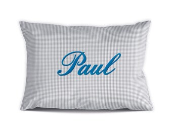 Pillow with name Vichy Karo gray name pillow birth pillow