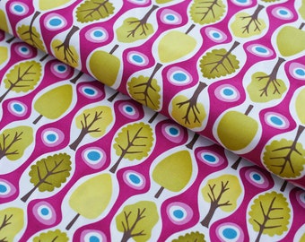 Fabric retro trees green pink, cotton, poplin