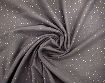 0.5 m muslin fabric gray & gold Oeko-Tex, double gauze gauffré gray with gold dots, muslin, cheesecloth