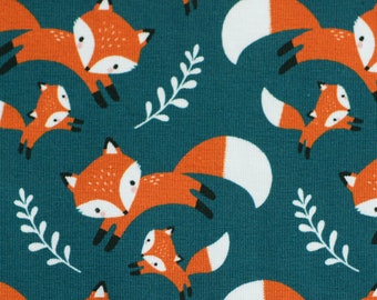 Fabric jersey fox petrol, forest animals, jersey fabric Öko Tex 0.5 m from Germany for boys and girls perfect for clothing