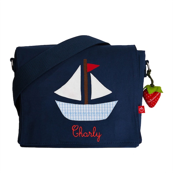 Kindergartentasche mit Namen Boot, Kinderrucksack, Canvas Tasche, Kindertasche, Kiga Tasche, Geschenk Rucksack, Schiff, Segelboot, Seefahrt