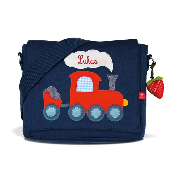 Kindergartentasche mit Namen Eisenbahn, Canvas Tasche, Kindertasche, Kiga Tasche, Geschenk Rucksack, Kinderrucksack, Lok, Lokomotive