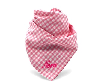 Halstuch mit Namen Vichy Karo rosa Baby viereckig für Kinder (karierte Geburtsgeschenke)