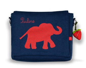 Kindergartentasche mit Namen Elefant Erdbeer, Canvas Tasche, Kindertasche, Kiga Tasche, Geschenk Rucksack, Kinderrucksack, Afrika