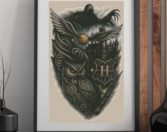 Magical Ghost Cross Stitch Pattern PDF | Dark Fantasy Owl, Castle & Ghost Embroidery Chart | Instant Download