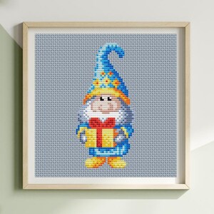 Christmas Gnome with Gift Cross Stitch Pattern PDF | Holiday Embroidery Chart | Digital Download | Small Winter Gnome Pattern