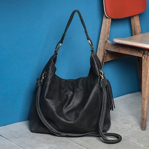 Large dark grey shoulder bag. Hobo Bag fully lined with adjustable strap