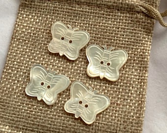 Butterfly Mother of Pearl Rare Buttons | 4 x Hand Carved Butterfly Buttons | Natural Buttons | Two Hole Buttons Collectors