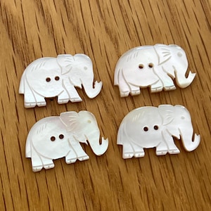 Elephant Mother of Pearl Rare Buttons | Hand Carved Buttons | Natural Buttons | Two Hole Buttons Collectors x 6