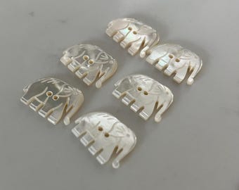 エレファントマザーオブパールの希少ボタン | 手彫りボタン | 天然ボタン | 2つ穴ボタン コレクター向け x 6